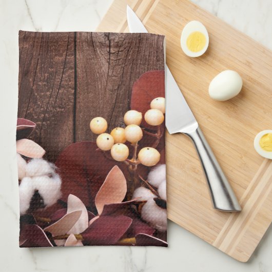 Keuken handdoek katoenen tak op donker hout stenge (Quarter Fold)