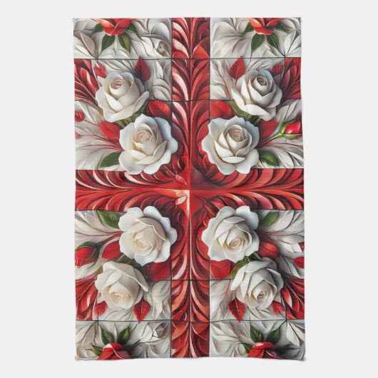 Keuken handdoek met Engels Rozen Design (Verticaal)