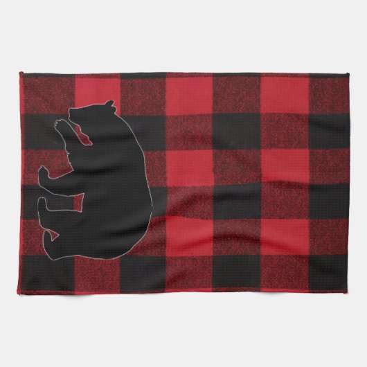 Keuken Handdoek Rood Buffel Plaid Beer Zwart (Horizontaal)