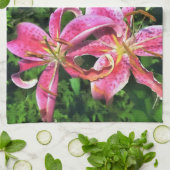 Keuken Handdoek roze lelies (Gevouwen)