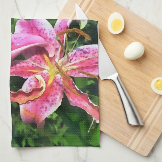 Keuken Handdoek roze lelies (Quarter Fold)