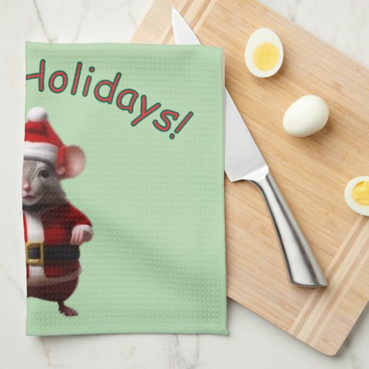 Keuken Handdoek - Santa Mouse en Tekst (Quarter Fold)