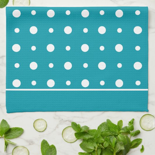 Keuken Handdoek, Theedoek Polka Dots, Wit op Blauw (Gevouwen)