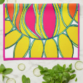 KEUKEN HANDDOEK "TROPICAL SUNSHINE" frambozentrim (Gevouwen)