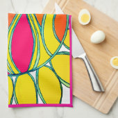 KEUKEN HANDDOEK "TROPICAL SUNSHINE" frambozentrim (Quarter Fold)
