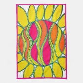 KEUKEN HANDDOEK "TROPICAL SUNSHINE" frambozentrim (Verticaal)