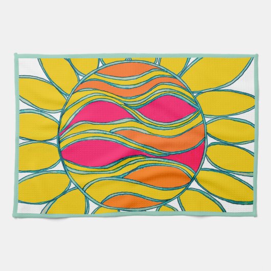KEUKEN HANDDOEK "TROPICAL SUNSHINE" mint trim (Horizontaal)
