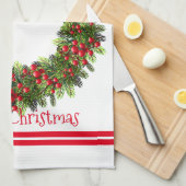 Keuken handdoek-Vrolijk Kerstmis bessen krans Theedoek (Quarter Fold)