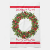 Keuken handdoek-Vrolijk Kerstmis bessen krans Theedoek (Verticaal)
