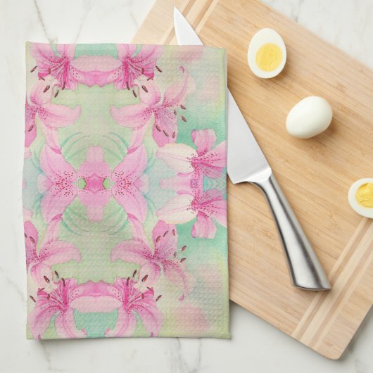 Keuken handdoek Waterverf Lelies (Quarter Fold)