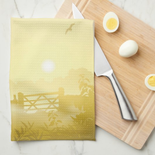 Keuken Handdoek Zonnige Ochtend Boerderij Landelij (Quarter Fold)