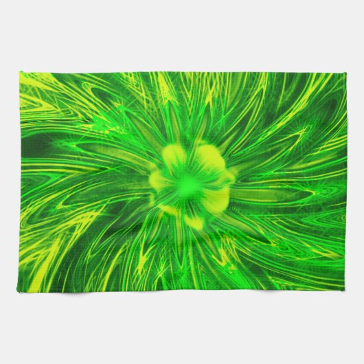 Keuken Handdoeken Abstracte Lijnen Groene Bloem (Horizontaal)