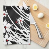 Keuken Handdoeken Bloemen Rood Zwart Wit DECOR SET (Quarter Fold)