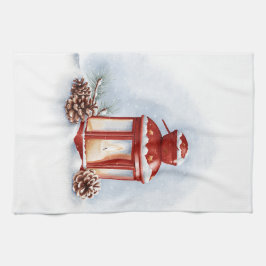 Keuken Handdoeken rode lantaarn met een gloeiende 