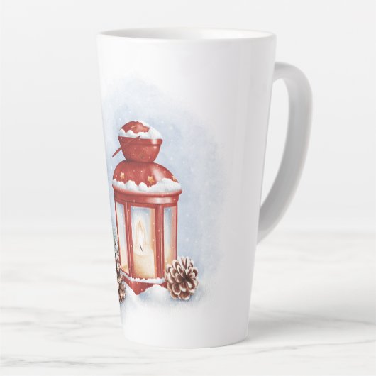 Keuken Handdoeken rode lantaarn met een gloeiende Latte Mok (Rechterhoek)