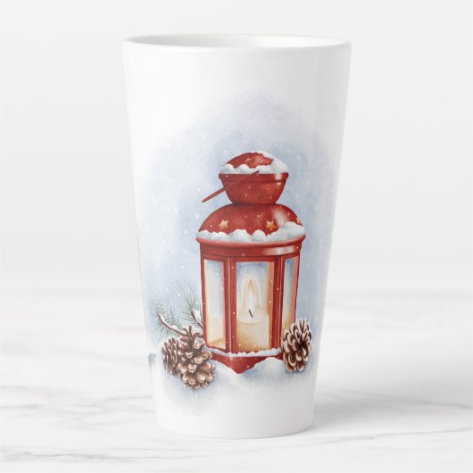 Keuken Handdoeken rode lantaarn met een gloeiende  Latte Mok (Voorkant)