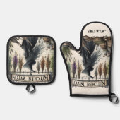 Keuken Heks Pensioen Mama Oma Vrouw Custom Ovenwant & Pannenlap Set (Voorkant)