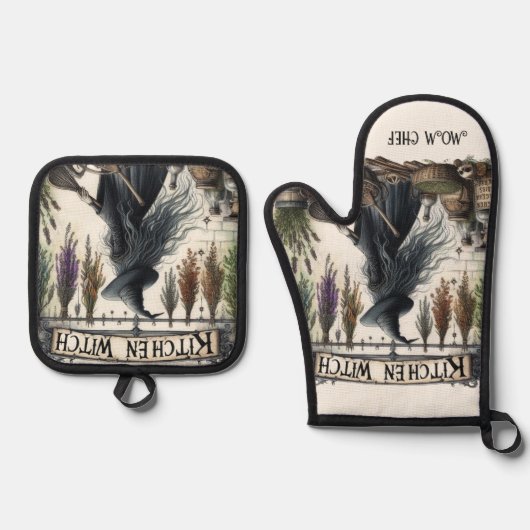 Keuken Heks Pensioen Mama Oma Vrouw Custom Ovenwant & Pannenlap Set (Voorkant)