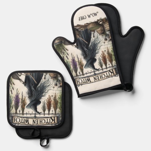 Keuken Heks Pensioen Mama Oma Vrouw Custom Ovenwant & Pannenlap Set (Voorkant / Achterkant)