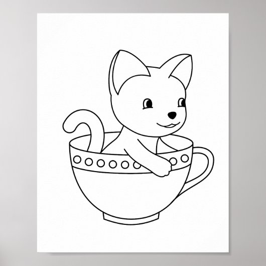 Keuken in een beker - Kat in een Teacup Colour Pag Poster (Voorkant)