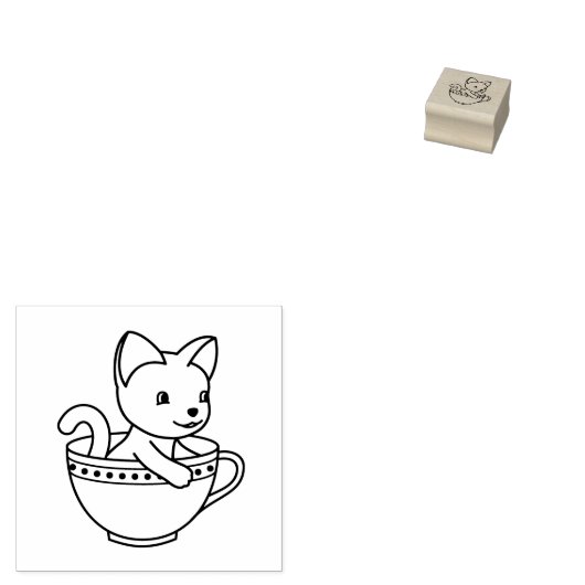 Keuken in een beker - Kat in een theewagen 2 Rubberstempel (Gestempeld)