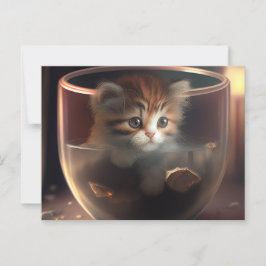 Keuken in een doorzichtig theekopje - Kat-Briefkaa Briefkaart