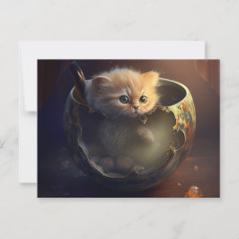 Keuken in een gebroken theeopje - Kat-Briefkaart Briefkaart