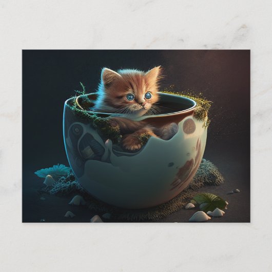 Keuken in een melkthee - Kat Briefkaart (Voorkant)