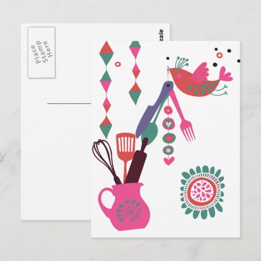 keuken in het land - silverware op bloem . briefkaart (Voorkant / Achterkant)