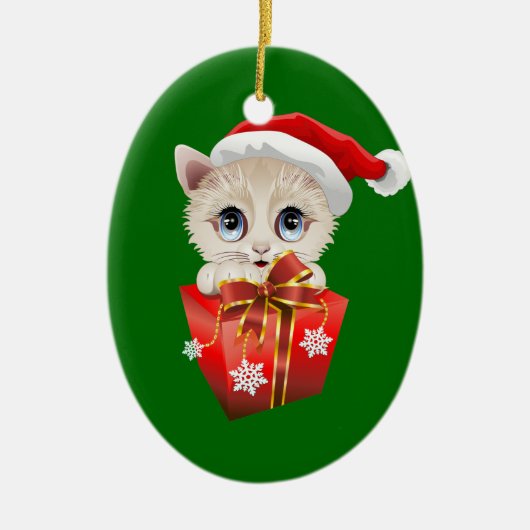 Keuken kerstkerstkerstman met cadeau keramisch ornament (Voorkant)