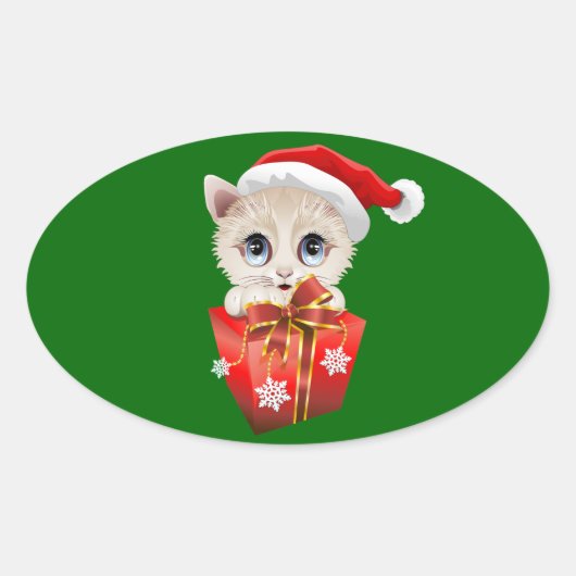 Keuken kerstkerstkerstman met cadeau ovale sticker (Voorkant)