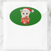 Keuken kerstkerstkerstman met cadeau ovale sticker (Tas)