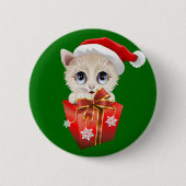 Keuken kerstkerstkerstman met cadeau ronde button 5,7 cm (Voorkant)