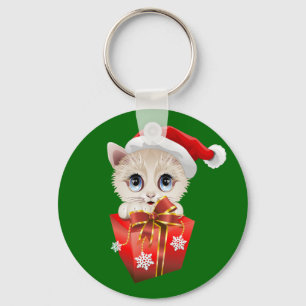 Keuken kerstkerstkerstman met cadeau sleutelhanger