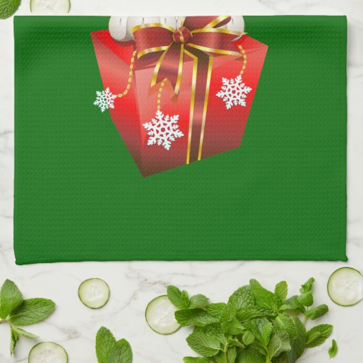 Keuken kerstkerstkerstman met cadeau theedoek (Gevouwen)