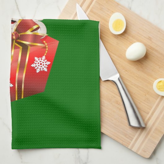 Keuken kerstkerstkerstman met cadeau theedoek (Quarter Fold)