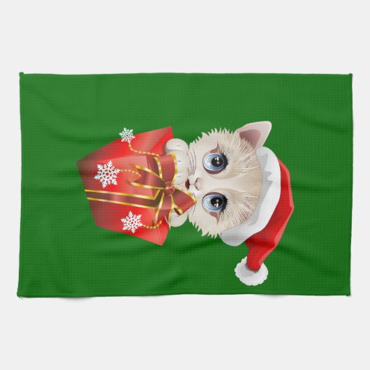 Keuken kerstkerstkerstman met cadeau theedoek (Horizontaal)