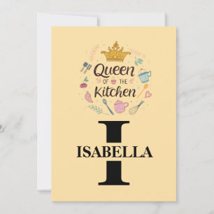 Keuken Koningin Naam Monogram Ontwerp Feestdagenkaart