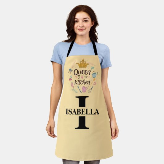 Keuken Koningin Naam Monogram Ontwerp Schort (Gedragen)