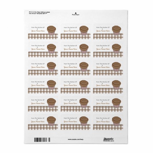Keuken Label - Chocolade Cupcake en Gingham (Full Sheet)