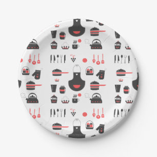 Keuken, Leuk Rood en Zwart, , Retro Papieren Bordje