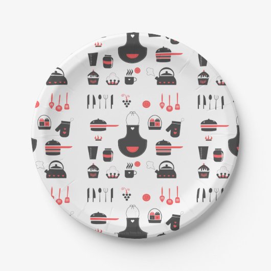 Keuken, Leuk Rood en Zwart, , Retro Papieren Bordje (Voorkant)