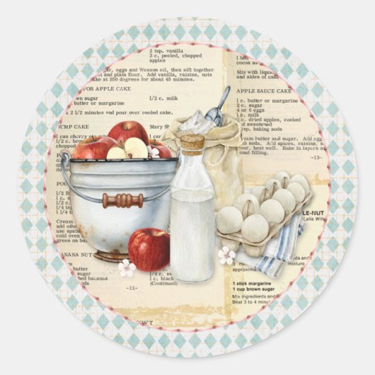 Keuken levert eieren melk appels ronde sticker (Voorkant)