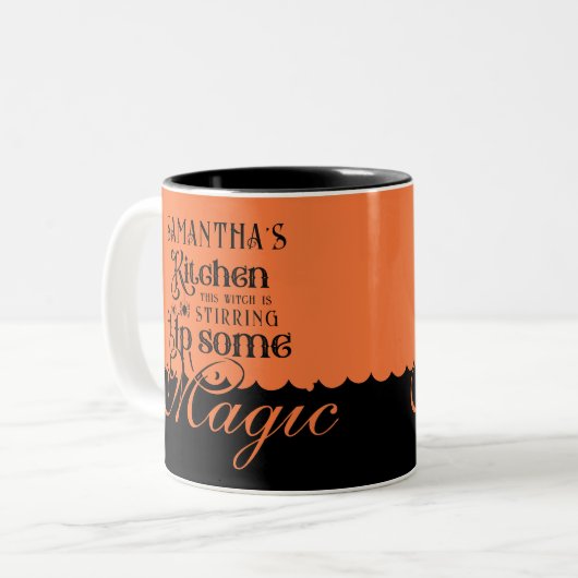 Keuken Magie Grappig Witchy Gothic Halloween Gift Tweekleurige Koffiemok (Voorkant links)