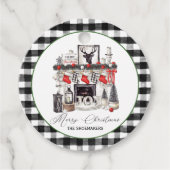 Keuken met rode zwarte en witte kerstvisten bedankjes labels (Voorkant)