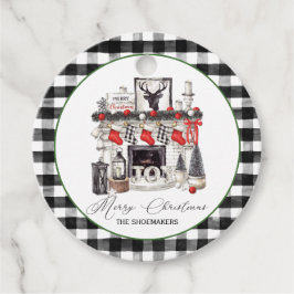 Keuken met rode zwarte en witte kerstvisten bedankjes labels