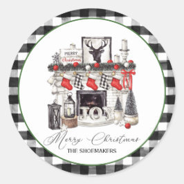 Keuken met rode zwarte en witte kerstvisten ronde sticker