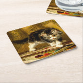 Keuken met verf en penselen kartonnen onderzetters (Schuin)