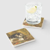 Keuken met verf en penselen stenen onderzetter (Zijkant)