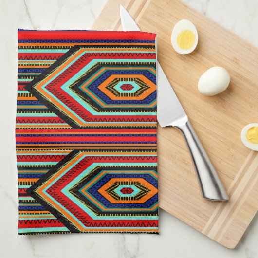 Keuken Mexicaans Rood Blauwgroen Blauw Sinaasappel Theedoek (Quarter Fold)